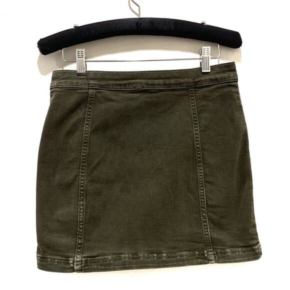 Vtg Free People Y2K  Army Green Tortoise Button Down Denim Mini Skirt - Picture 10 of 14